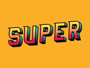 Naklejka na ściany i meble 3d super lettering on orange background design, typography retro and comic theme Vector illustration