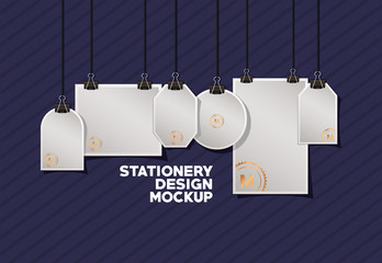 mockup set of labels on blue background of corporate identity and stationery design theme Vector illustration © Grgroup