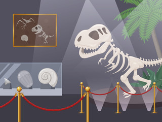 恐竜の化石を展示した博物館のイラスト © ふわぷか