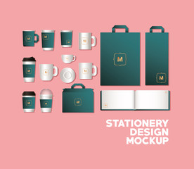 mockup set with green branding of corporate identity and stationery design theme Vector illustration © Grgroup