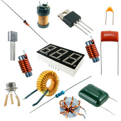 Set of different radio components isolated on white background
