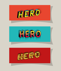 3d hero lettering set on red and blue backgrounds design, typography retro and comic theme Vector illustration © Grgroup
