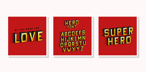 3d super hero love lettering and alphabet on red backgrounds design, typography retro and comic theme Vector illustration © Grgroup