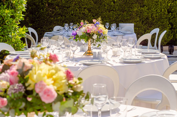 set table with empty dishes and clean glasses