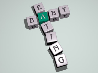 baby eating crossword by cubic dice letters, 3D illustration for cute and child