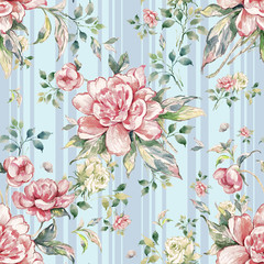 Stylish floral seamless rapport summer flowers with foliage