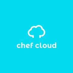 Simple, clean, modern, unique logo design with chef hat and cloud.  Monoline style logos. Vector icon illustration inspiration