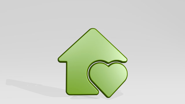 REAL ESTATE ACTION HOUSE HEART 3D icon casting shadow, 3D illustration for background and concept