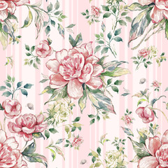 Stylish floral seamless rapport summer flowers with foliage
