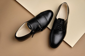 Male shoes. Men's fashion leather shoes Monk and Derby