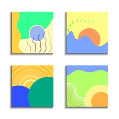 Abstract flat designs on square cards, set of modern banner templates