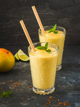 A typical Indian mango lassi dessert