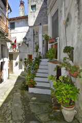 A narrow street among the old houses of Laino Borgo, a rural village in the Calabria region.