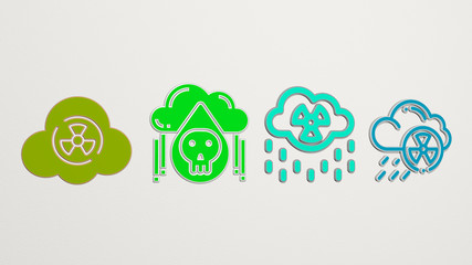 acid rain 4 icons set, 3D illustration