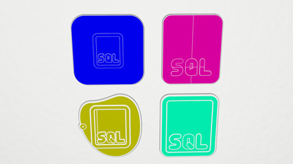 sql file colorful set of icons, 3D illustration