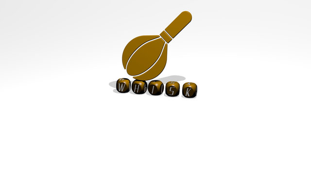 WHISK 3D icon over cubic letters, 3D illustration for background and bowl