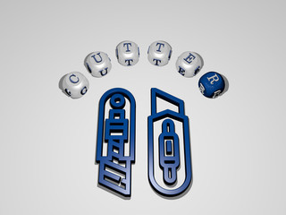 cutter circular text of separate letters around the 3D icon, 3D illustration for background and cutting