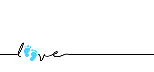 Boy or girl. Love heart. New born, pregnant or coming soon footprints shoes and shoe sole slogan. Kids or baby feet and foot steps Fun vector footsteps icon for print. Quote blue or pink sign