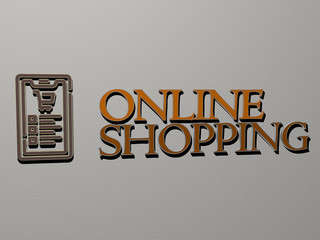 online shopping icon and text on the wall, 3D illustration for business and concept