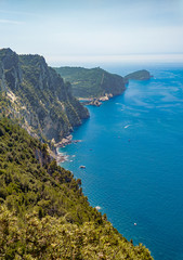 Fototapeta premium Porto Venere (Italy) - The town on the sea also know as Portovenere, in the Ligurian coast, province of La Spezia, after lockdown Covid-19; with Cinque Terre designated by UNESCO World Heritage Site