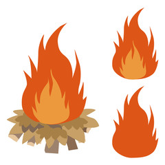 炎　イラスト　ベクター　たき火　炎　薪　落ち葉