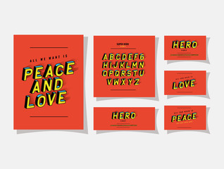 3d peace and love lettering and alphabet on red backgrounds design, typography retro and comic theme Vector illustration © Grgroup