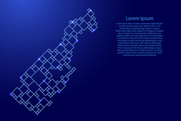 Monaco map from blue pattern from a grid of squares of different sizes and glowing space stars. Vector illustration.