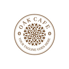 emblem logo design for coffee shop business logos. oak cafe concept ideas. vector icon illustration inspiration.