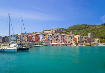 Fototapeta na wymiar Porto Venere (Italy) - The town on the sea also know as Portovenere, in the Ligurian coast, province of La Spezia, after lockdown Covid-19; with Cinque Terre designated by UNESCO World Heritage Site