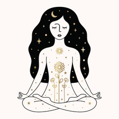 Woman Meditating Illustration in Vector.
