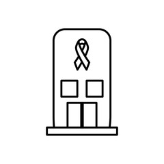 hospital building with cancer ribbon icon, line style