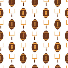 Seamless vector pattern American football sports equipment. Repeating background with goal posts and footballs. For fabric, packaging, super bowl party invitation, flyer © StockArtRoom