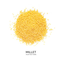 Creative layout made of millet on the white background. Flat lay. Food concept.	