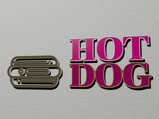HOT DOG icon and text on the wall, 3D illustration for background and coffee