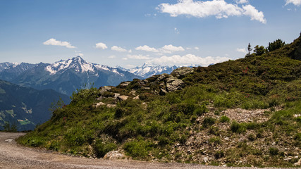 Naklejka na ściany i meble Beautiful alpine view at the famous Zillertaler Hoehenstrasse, Tyrol, Austria
