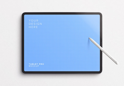 Tablet Pro Mockup with Tilted Pencil