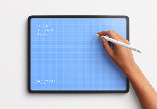 Tablet Pro Mockup with Hand Holding Pencil