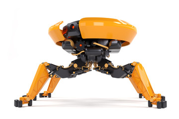 Concept of robot helper or bot with mechanical arms on white background.