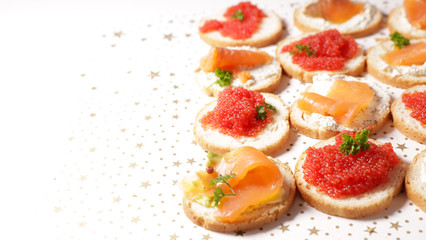 canape with caviar and smoked salmon- festive christmas finger food
