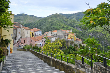 Panoramic view of Tortora, a rural village in the mountains of the Calabria region.