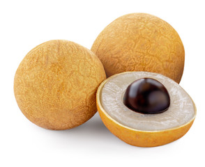 Fresh  Longan isolated on white background. Tropical fruit Longan close up.