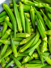 topview of Okra or Ladyfingers as a background texture. scientific name is Abelmoschus esculentus