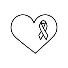 heart with cancer ribbon icon, line style