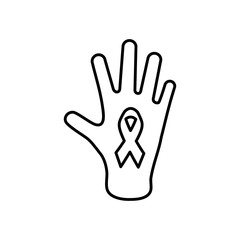 hand with cancer ribbon icon, line style