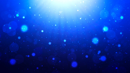 Abstract blue gradient bokeh background with rays from above