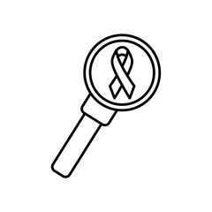 magnifying glass with cancer ribbon icon, line style
