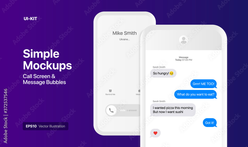 Wall mural iphone call screen and imessage ui design interface concept. simple mockups. social media vector ill