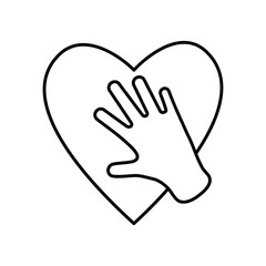 hand and heart icon, line style