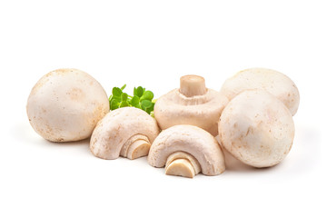 Champignons, close-up, isolated on white background