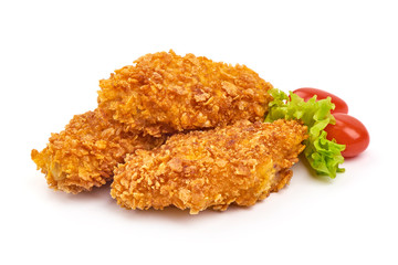 Fried Breaded Chicken Nuggets, isolated on white background